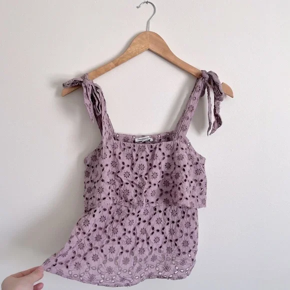 American Eagle Outfitters Eyelet Ruffle Tie Tank Top - Picture 4 of 12